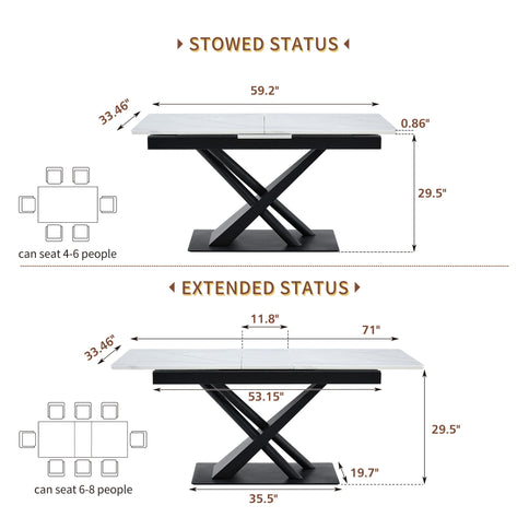 Dining Table With Geometric X Frame For Kitchen Or Dining Room - White Marble