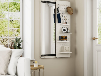 Wall Mounted Full Length Mirror With Shelf And Hook