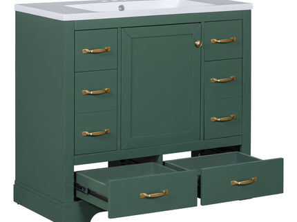 Modern Bathroom Vanity With Sink, 6 Drawers, Adjustable Shelf