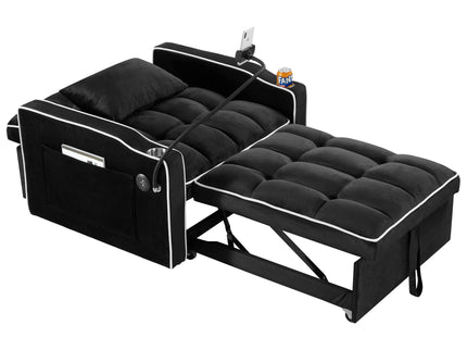 Convertible Sleeper Chair Sofa Bed Adjustable Pull Out Sleeper Chair Bed Multi-Pockets Folding Sofa Bed For Living Room Bedroom Small Space, 3 In 1 Sofa Bed