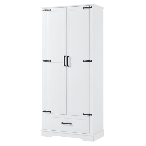 Tall Bathroom Storage Cabinet With 2 Doors And 2 Drawer, Adjustable Shelf - White