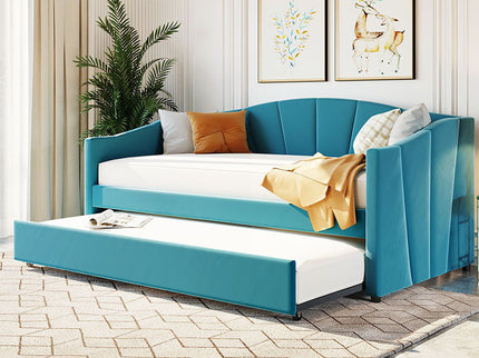 Upholstered Daybed Sofa Bed With Trundle Bed And Wood Slat