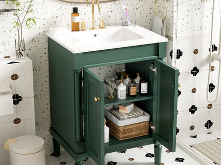 Bathroom Vanity With Top Sink, 2 Tier Storage Cabinet