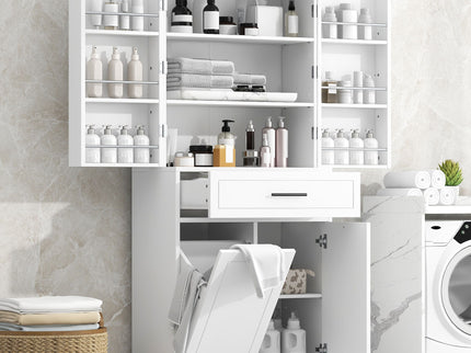 Freestanding Bathroom Storage Cabinet With Doors, Drawers, And Tilt Out Laundry Hamper - White