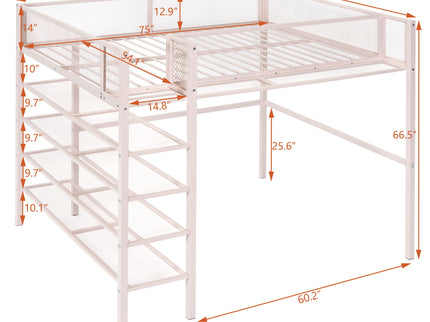 Loft Bed With 4 Tier Shelves And Storage