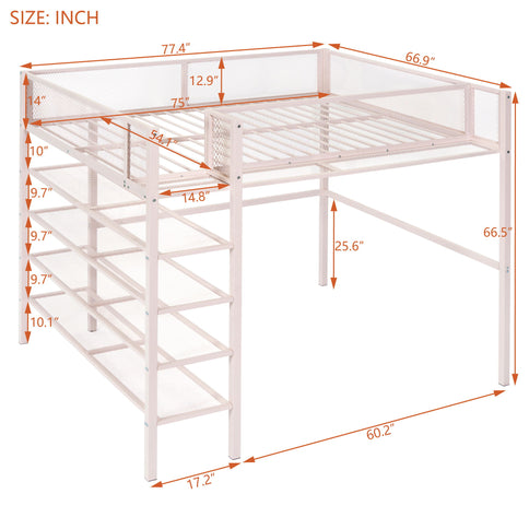 Loft Bed With 4 Tier Shelves And Storage