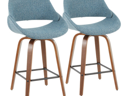 Fabrico - Mid-Century Modern Counter Stool (Set of 2) - Walnut / Blue