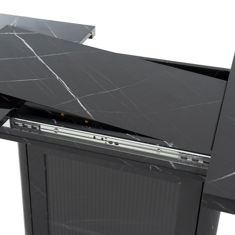 Modern Rectangle Dining Table With Stretchable Top, Storage Cabinet