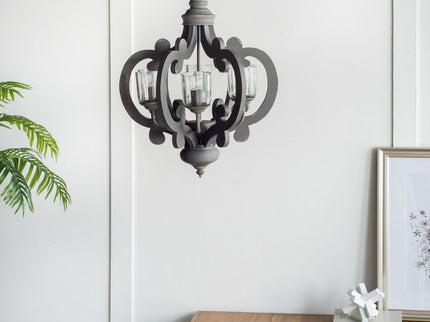 Farmhouse Chandelier, 6 Light Wood Chandelier Pendant Light Fixture With Adjustable Chain For Dining Room Living Room Entryway, Bulb Not Included