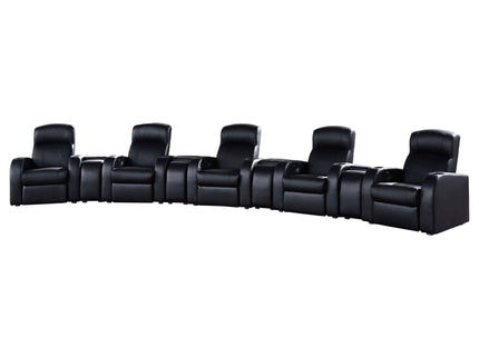 9 Piece Home Theater Seating Set With Recliners And Wedge Consoles - Black