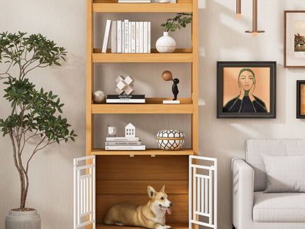 Modern Furniture Style 2 In 1 Pet Friendly Dog Crate Ladder Bookcase - Ancient Oak