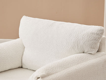 Fixed Modern Accent Chair Single Seater Plush Chenille Lounge Chair With High Resilience Cushion - Ivory White