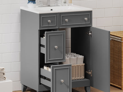 Transitional Style Bathroom Vanity Cabinet With Ceramic Sink