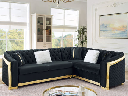 L Shaped Chesterfield Sectional Sofa With Stainless Steel Accents