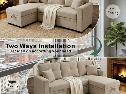 Sleeper Sectional With Pull Out Bed, Reversible Chaise