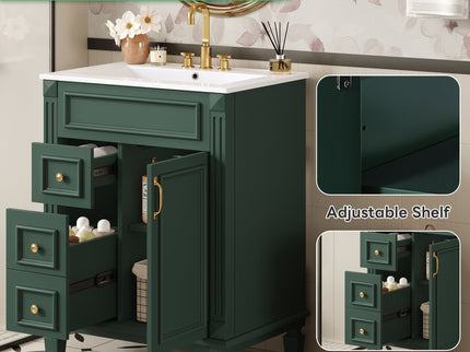 Bathroom Vanity With Sink, Compact Cabinet & 2 Drawers And Adjustable Shelf