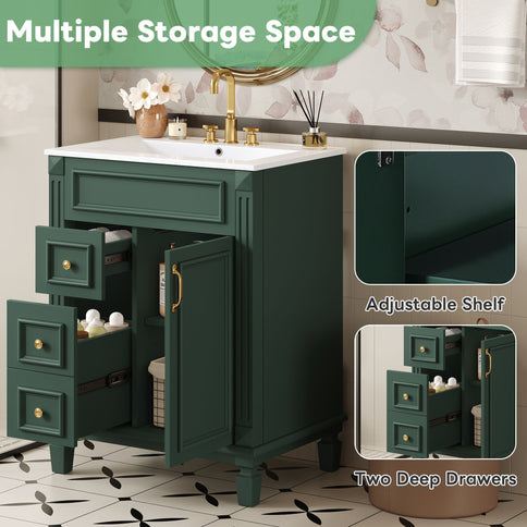 Bathroom Vanity With Sink, Compact Cabinet & 2 Drawers And Adjustable Shelf