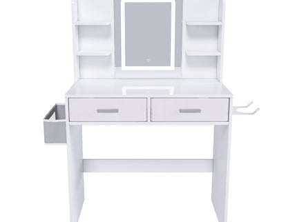 Elegant LED Mirror Vanity Dressing Table With Adjustable Lights, Drawers & Storage - White