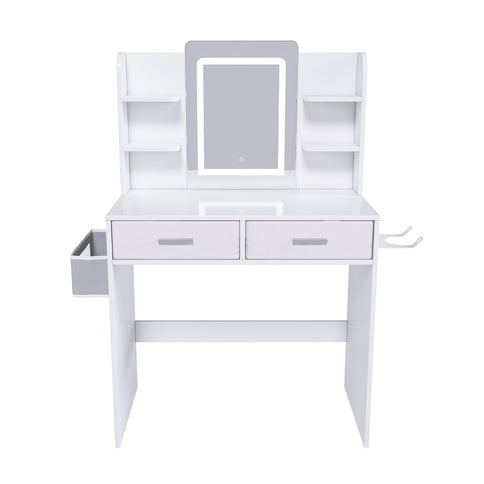 Elegant LED Mirror Vanity Dressing Table With Adjustable Lights, Drawers & Storage - White