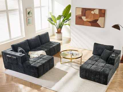 U - Shaped Sectional Sofa, Cup Holders & Side Pockets For Living Room
