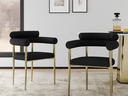 Dining Chairs (Set of 2), Mid-Century Modern Dining Chairs, Kitchen Dining Room Chairs, Round Boucle Backrest Sherpa Dining Chair With Brushed Metal Legs