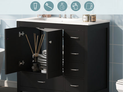 Bathroom Vanity With Sink Combo, 2 Soft Close Doors And 5 Drawers