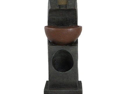 Sculptural Water Fountain With Bowl Basin, With Light And Pump, For Indoor And Outdoor - Brown / Black