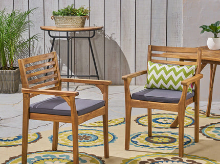 Outdoor Dining Chair With Slat Back And Acacia Wood Frame (Set of 2) - Gray / Teak