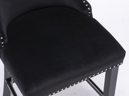 Contemporary Upholstered Wing-Back Barstools With Button Tufted Decoration And Wooden Legs, And Nailhead Trim, Leisure Style Bar Chairs, Bar Stools (Set of 2)