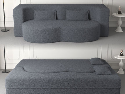 Modern Floor Sofa, With 2 Pillows, Convertible Teddy Fabric Foam Filled Bed