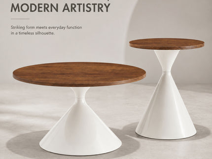 2 Piece Round Coffee Table Set - Walnut / White