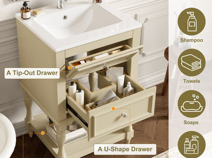 Retro Design Bathroom Vanity With Sink, 2 Drawer Storage Cabinet