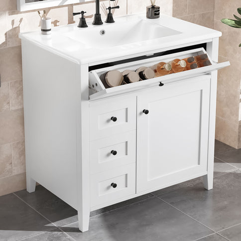 Modern Bathroom Vanity With Sink, 3 Drawers And Adjustable Shelf
