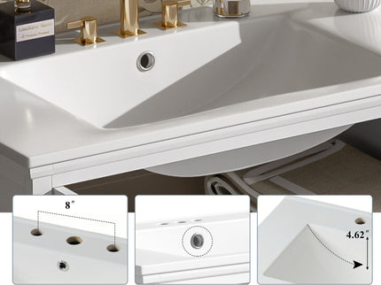 Modern Bathroom Vanity With Ceramic Sink, Tempered Blurred Glass Doors