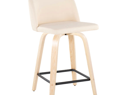 Toriano - Contemporary Modern Design Fixed Height Counter Stool With Swivel With Square Footrest (Set of 2)