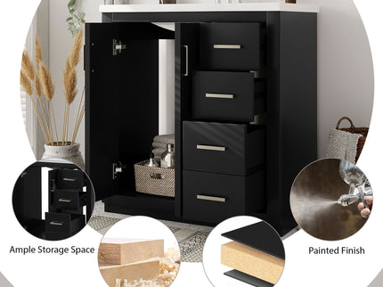 Bathroom Vanity With Sink, Storage Cabinet, Freestanding Set With 3 Drawers & Soft Closing Doors