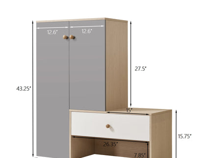 Modern Multi Functional Shoe Storage Bench & Cabinets With Adjustable Shelves - Gray / Natural Wood / White