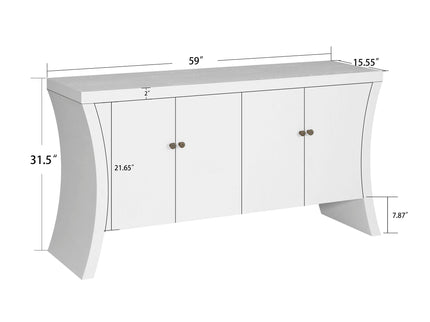 Refined Industrial 4 Door Credenza With Arc Legs & Clasps