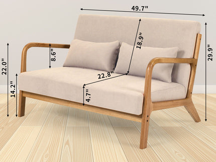 Leisure Chair With Solid Wood Armrest And Feet, Mid-Century Modern Accent Sofa, 2 Seat