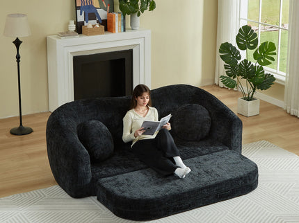 Curved Convertible Sofa, 2 In 1 Frameless Folding Sofa Bed With Pull Out Base And Deep Seat