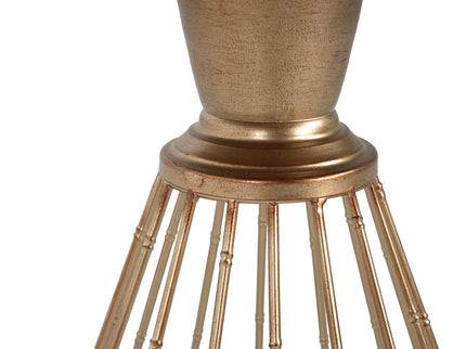 Hollow - Edge Retro Art Pine Side Table With Antique And Natural Color, Iron And Pine Construction - Antique Gold / Natural