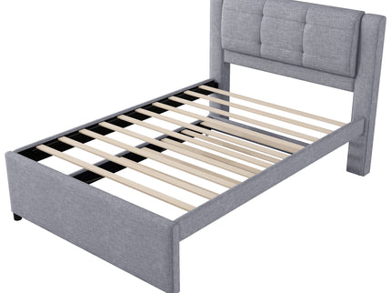 Upholstery Platform Bed With Trundle, Trundle Can Be Flat Or Erected