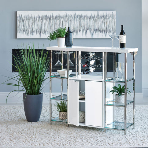 Parsley - 2 Door Bar Cabinet With Built In Charging Ports - Glossy White