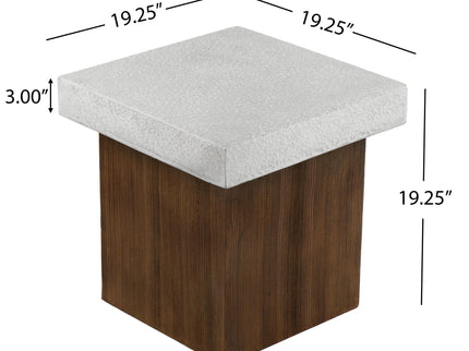 Mgo Square Side Table With Faux Stone Top And Wood Frame - Antique White / Natural Wood