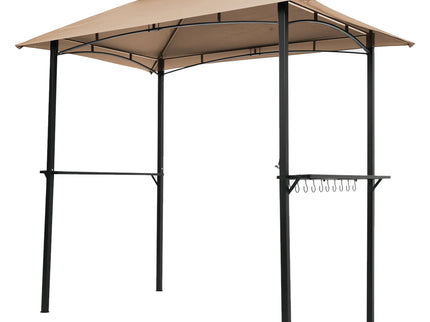 Outdoor Grill Gazebo With Double Tier Soft Top Canopy, Steel Frame, Bar Counters & Hook