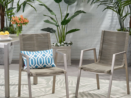 Outdoor Modern Aluminum Dining Chair Set With Rope Sea (Set of 2)