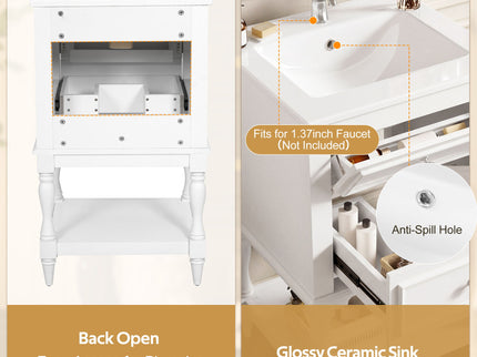 Retro Design Bathroom Vanity With Sink, 2 Drawer Storage Cabinet
