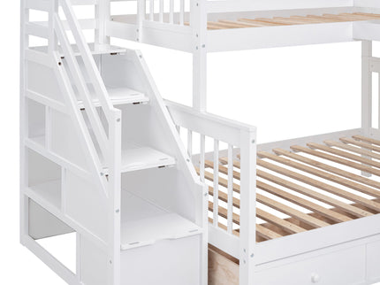L Shaped Bunk Bed With 3 Drawers, Portable Desk And Wardrobe