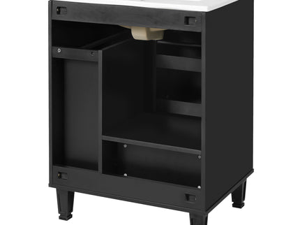 Bathroom Vanity With Sink, Deep Drawer And Pull Out Basket, Rectangular Design - Black