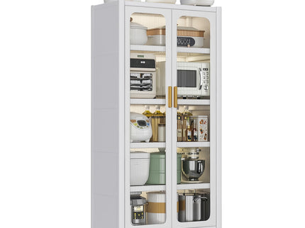 6 Tier Storage Cabinet With Transparent Door, Adjustable Shelves & Wheels